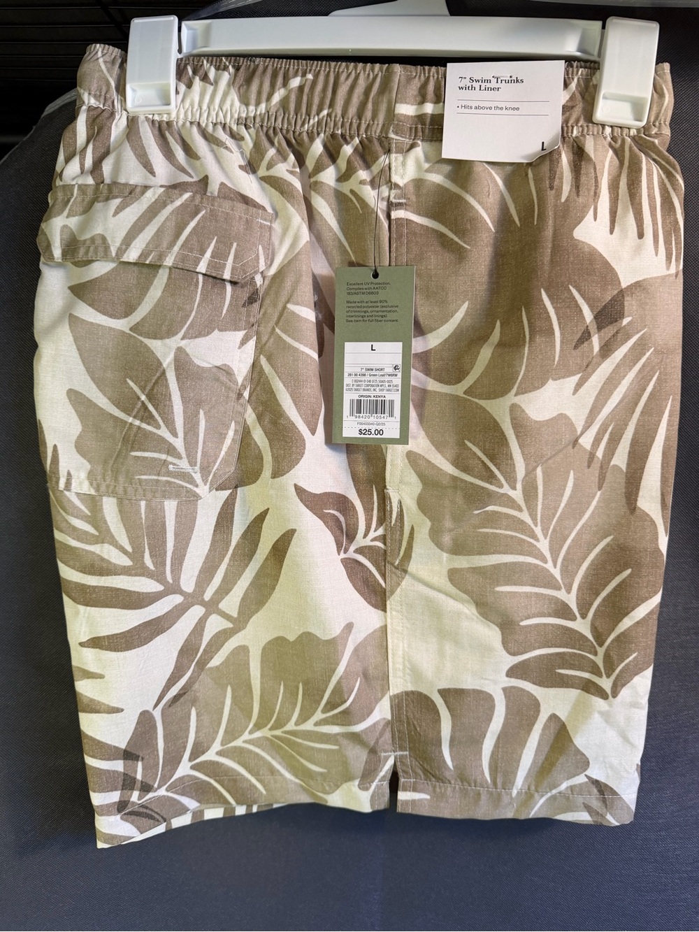 Goodfellow & Co Olive and Cream Tropical Print Swim Trunks Size Large NWT